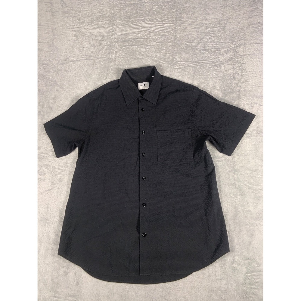 NN07 No Nationality Short Sleeve Button Up Casual Shirt Mens L Black